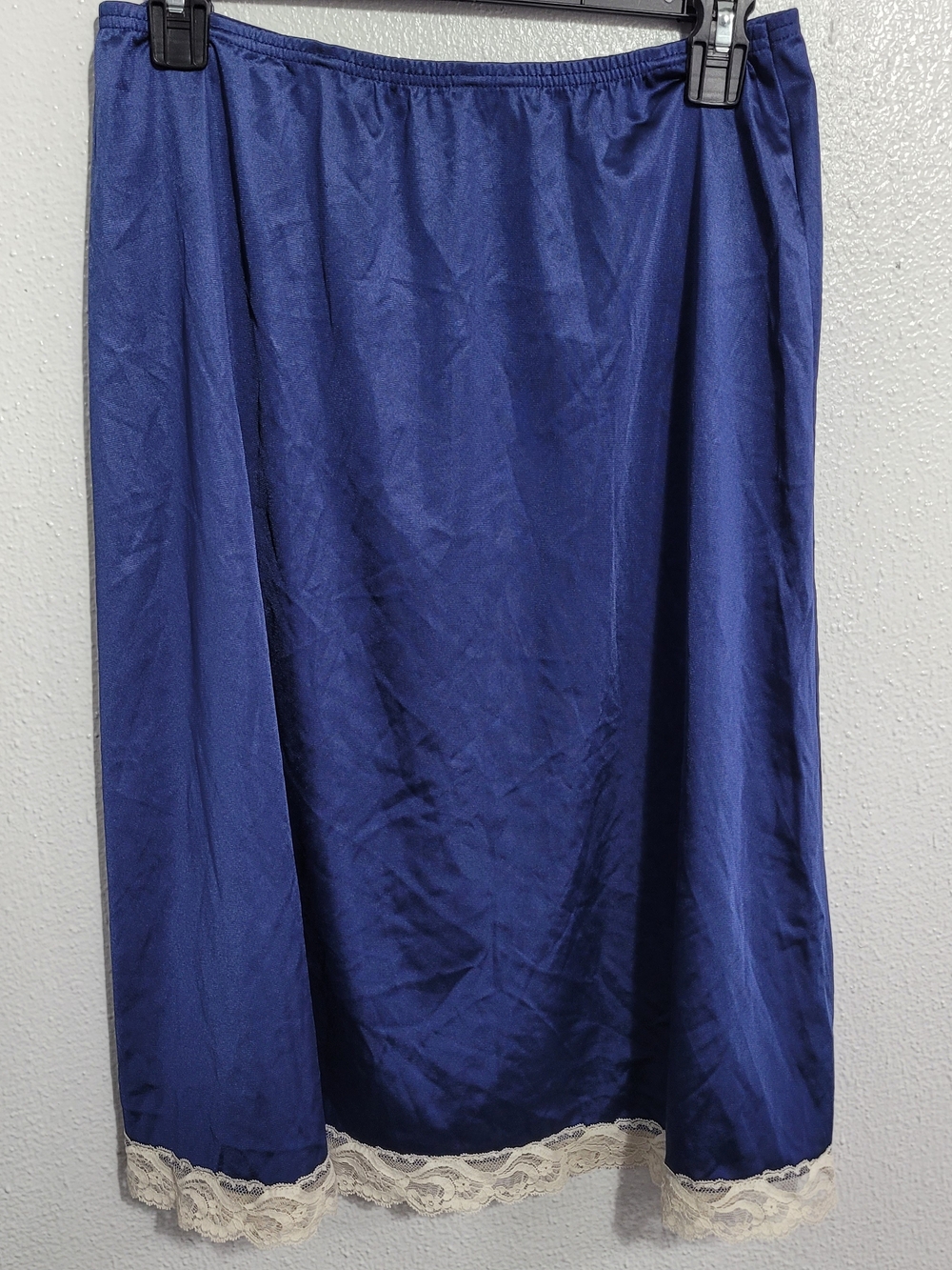 Vanity Fair Navy Slip Skirt with Cream Lace Hem